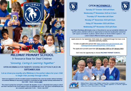 New Intake 2026 - OPEN MORNING dates confirmed